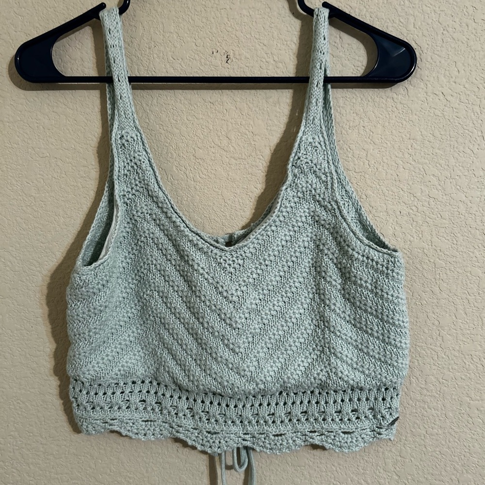 Hollister Crochet V-Neck Crop Top in Mint Green Festival Summer Beach